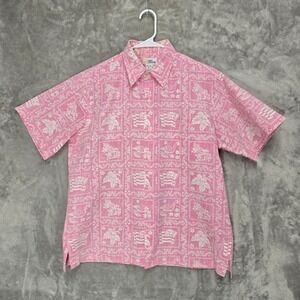 Reyn Spooner Mens Large Hawaiian Pink Floral Short Sleeve Button Up Shirt